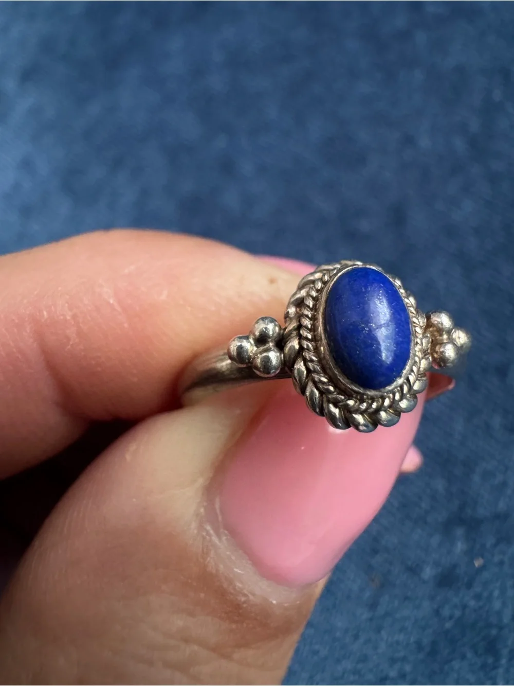 Vintage‎ 925 Sterling Silver blue Lapis Lazuli oval cut Ring Size 7